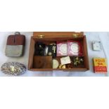 A mixed lot, including: hip flask with pewter cup, silver dressing table box lid,