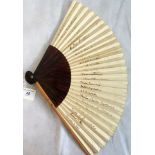 A 19th century split bamboo breeze fan, the leaf marked with multiple signatures,
