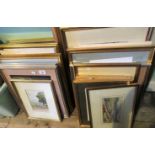 A collection of framed and glazed pictures and prints, including a watercolour study of Franenburg,