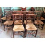 A set of six north country spindle back rush seated dining chairs,