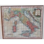 After Thomas Kitchin, an antique map of Italy (later hand coloured), 19 x 23cm.