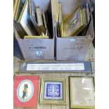 Two boxes containing approximately two dozen pictures and prints, various,