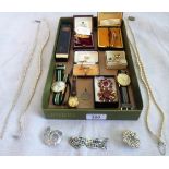 A mixed lot of costume and paste set jewellery, together with two gent's wristwatches,