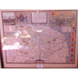 After Christopher Saxton, a 17th century later hand coloured map of Norfolk, 38 x 51cm.