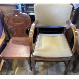 A Victorian mahogany hall chair, together with a 1930's bentwood oak armchair.