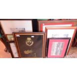 A mixed lot of framed pictures and prints, including a reproduction map of Cornwall after Saxton,