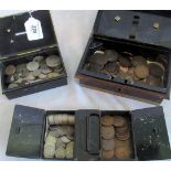 A mixed lot of largely GB pre-decimal coins and two cash tins.
