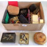 A large mixed lot of costume jewellery, jewellery boxes, dressing table boxes,