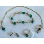 A suite of green stone gold mounted jewellery,