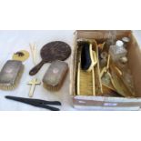 A mixed lot, including silver mounted brushes, dressing table scent bottles,