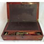 A 19th century brass bound mahogany writing slope, containing document paraphernalia,