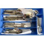 A collection of mostly EPNS flatware, soft fruit spoons, tea knives,