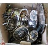 A collection of miscellaneous EPNS ware to include: silver plate tray, embossed silver dish,