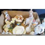 A collection of decorative porcelain, to include: Lladro and Nao porcelain figures, lidded box,