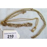 A fancy link 9ct gold bracelet and three further chains. Condition Report: 9ct = 10.