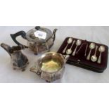 Manoah Rhodes & Sons, a silver bachelors three piece tea service,