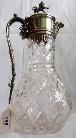 A 20th century London silver mounted heavy cut glass claret jug,