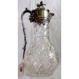 A 20th century London silver mounted heavy cut glass claret jug,