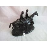After the Antique, a bronze sculpture of a pair of jockeys on marble base,