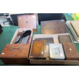 A quantity of miscellaneous boxes, to include: oak stationery box, metal money box,