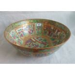 A large 19th century Cantonese bowl, decorated on the interior with gilt figures,