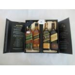 A presentation pack of four half bottles of Scotch Whisky, to include: Johnny Walker Green Label,