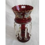 A 19th century ruby glass lustre.