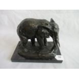 After the Antique, a bronze figure of an elephant on marble base, bearing the inscription Milo.