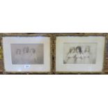 A pair of 19th century gilt framed and glazed etchings of six Edwardian ladies.