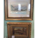 A gilt framed and glazed oil on board seascape, signed lower right, 26 x 37cm,