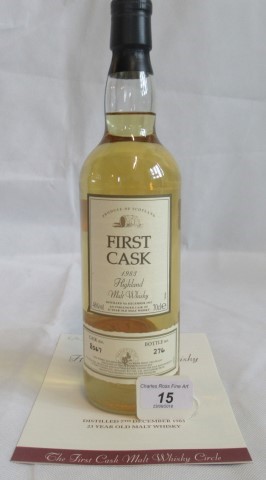 A bottle of 1983 First Cask Teaninich Highland Single Malt Scotch Whisky.