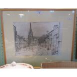 A framed and glazed Lowry print of Kirkham, Lancashire, 25cm x 35cm.