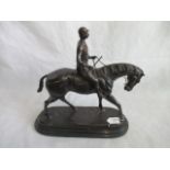 After the Antique, a 20th century bronze figure horse and jockey, bearing the inscription Bonheur.