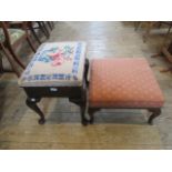 An upholstered piano stool, together with an upholstered footstool.