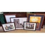 Three framed and glazed prints Jack Vettriano, together with four others.