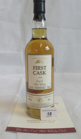 A bottle of 1984 First Cask Macduff Speyside Single Malt Scotch Whisky.