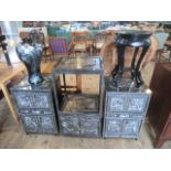 Five items of Far Eastern furniture, to include: pair of side cabinets, an occasional table,