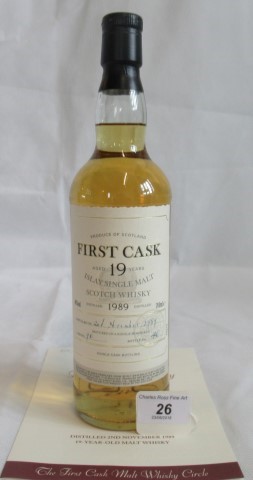 A bottle of 1989 First Cask Bruichladdich Islay Single Malt Scotch Whisky.