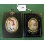 A framed and glazed miniature, possibly Lord Nelson, together with a portrait of a Victorian lady.