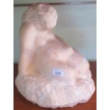 A mid-20th century carved marble seated figure Motherhood.