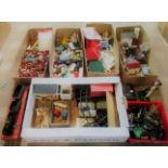 Five boxes of assorted toys, to include: Baco building sets, Minibrix, Hornby train set,