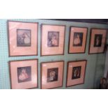 A set of seven early 20th century framed and glazed prints, studies of Victorian fashion,