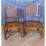 Two 19th century oak single chairs, with barley twist frames and cane back and seats.