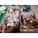 Four boxes of various cabinet ornaments, comprising: mice, owls, frogs,