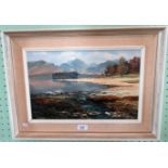 Oil on board Calf Close Bay, Derwent Water, signed A T Blamires, in contemporary painted frame.