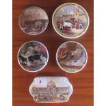 A collection of five polychrome pot lids, to include: Holborn Viaduct and Alexandra Palace,