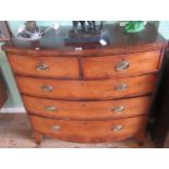 A 19th century mahogany bow front chest of two short and three long graduated drawers,