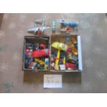A quantity of play worn Dinky toys, together with other die-cast and plastic toys.