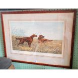 A framed and glazed hand coloured engraving, Gun Dogs, signed in the margin Leon Danchin.