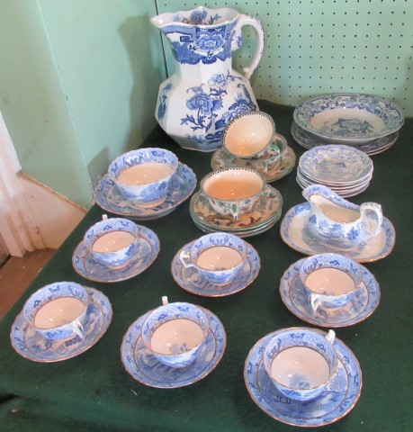 A collection of blue and white china, to include: six cups & saucers, sugar bowl,